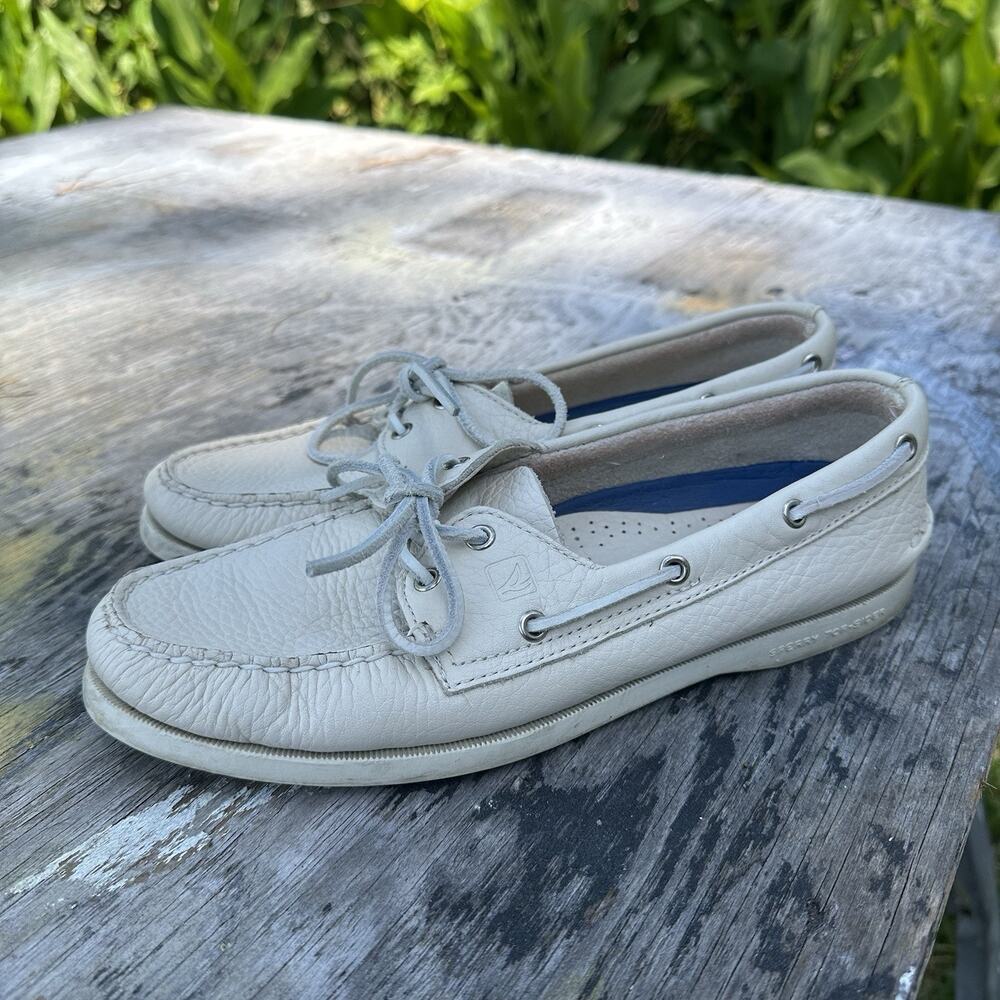 Sperry Top Boat Shoes Sider Leather non-marking Women’s 10 Cream Slip On 940